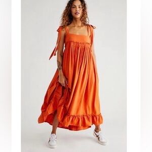 Free People Orange Gretchen Pinafore Convertible Dress